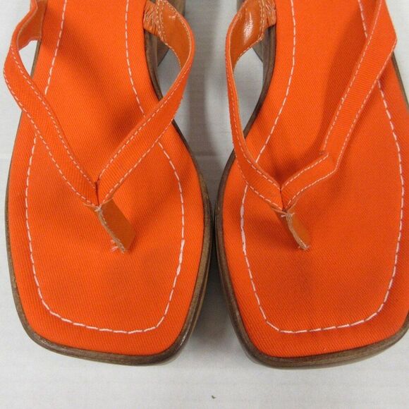 PAZZO Chunky Wood Platform Y2K Slide Sandals Sz 7 Orange Fabric Shoes VINTAGE 90 - Picture 3 of 14